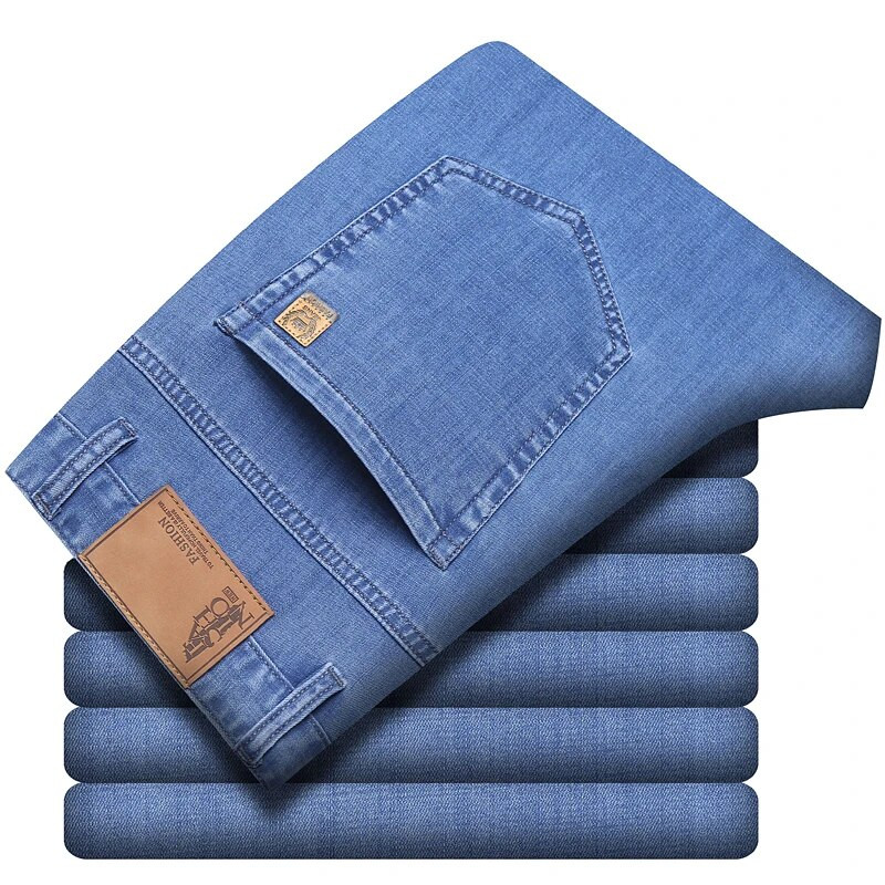 Proljeće/ljeto 2023. Lagane ravne muške traperice Klasična poslovna odjeća Tanke pamučne elastične ležerne hlače visokog struka