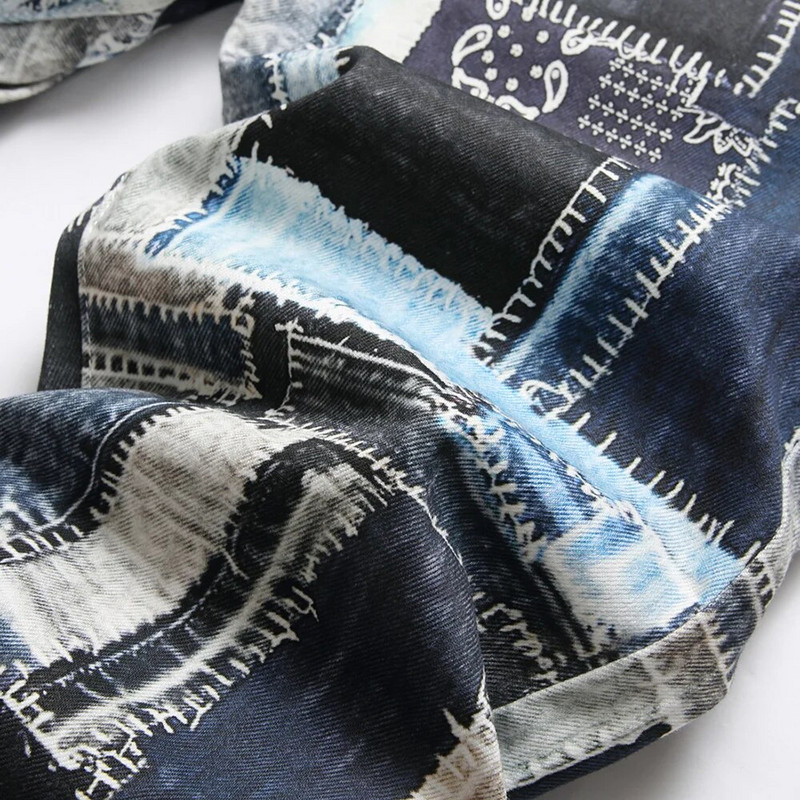 Bărbați Patch-uri Blugi Stretch Imprimați Pantaloni Denim Vopsiți Colorați Moda Pantaloni Drepți Subțiri