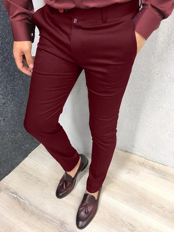 Мъжки модни ежедневни панталони Ежедневни бизнес официални панталони Висока талия Тънки в стил Европа и Съединените щати Едноцветен Four Seaso