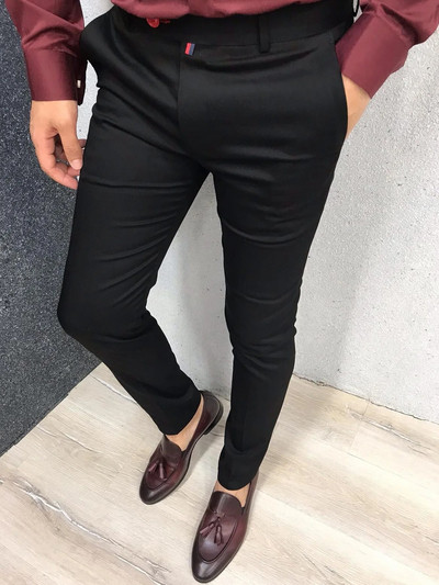 Pantaloni casual de modă pentru bărbați Pantaloni formali de afaceri de zi cu zi Talie înaltă Slim Europa și Statele Unite Stil Culoare uni Four Seaso