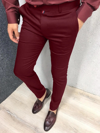 Pantaloni casual de modă pentru bărbați Pantaloni formali de afaceri de zi cu zi Talie înaltă Slim Europa și Statele Unite Stil Culoare uni Four Seaso
