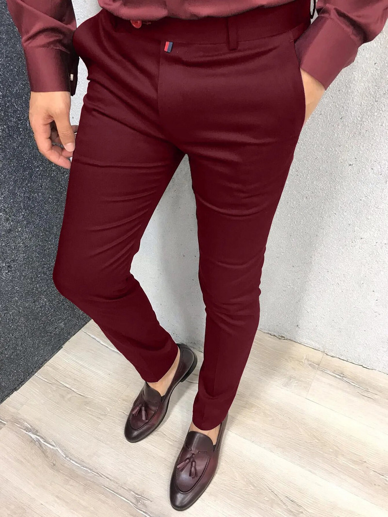 Pantaloni casual de modă pentru bărbați Pantaloni formali de afaceri de zi cu zi Talie înaltă Slim Europa și Statele Unite Stil Culoare uni Four Seaso