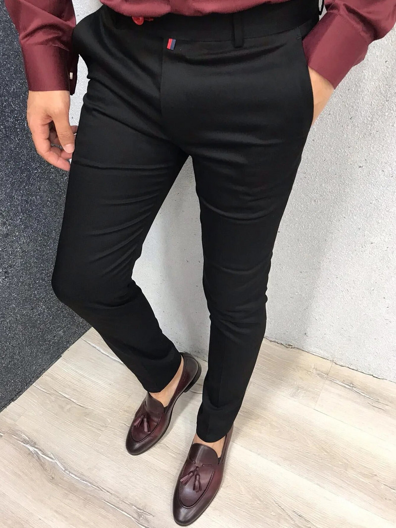 Pantaloni casual de modă pentru bărbați Pantaloni formali de afaceri de zi cu zi Talie înaltă Slim Europa și Statele Unite Stil Culoare uni Four Seaso