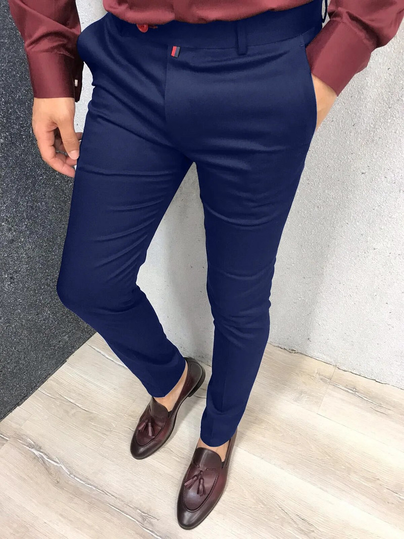 Pantaloni casual de modă pentru bărbați Pantaloni formali de afaceri de zi cu zi Talie înaltă Slim Europa și Statele Unite Stil Culoare uni Four Seaso