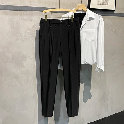 Pánske nohavice na jar a leto 2023, ležérne, klasické, kórejské, úzke, tenké, skladané, biele