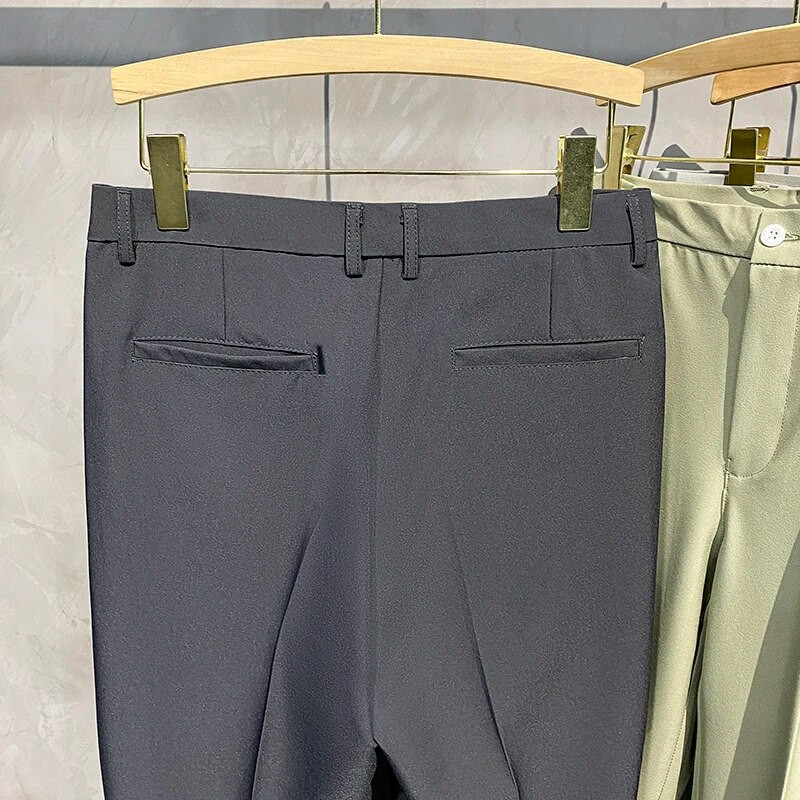 Pánske nohavice na jar a leto 2023, ležérne, klasické, kórejské, úzke, tenké, skladané, biele