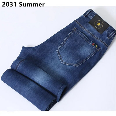 Blugi de vară extra lungi 117 cm înălțime bărbați subțiri întinși plus mărimea 40 42 44 oversize slim fit talie înaltă pantaloni albaștri din denim