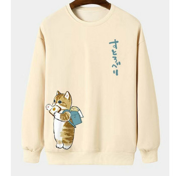 Ανδρικό φούτερ με τύπωμα ζώων με γάτα Harajuku Χαριτωμένα φαρδιά μακρυμάνικα μπλουζάκια μόδας Απλές κουκούλες Ανδρικά γυναικεία ρούχα Unisex