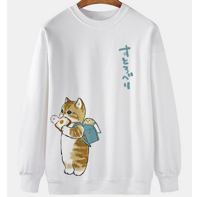 Hanorac pentru bărbați cu imprimeu de pisici cu animale Harajuku, drăguț, largi, cu mâneci lungi, bluze, modă, simple, hanorace, supradimensionate, bărbați, femei, unisex