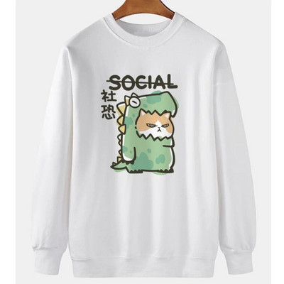 Hanorac pentru bărbați cu imprimeu de pisici cu animale Harajuku, drăguț, largi, cu mâneci lungi, bluze, modă, simple, hanorace, supradimensionate, bărbați, femei, unisex