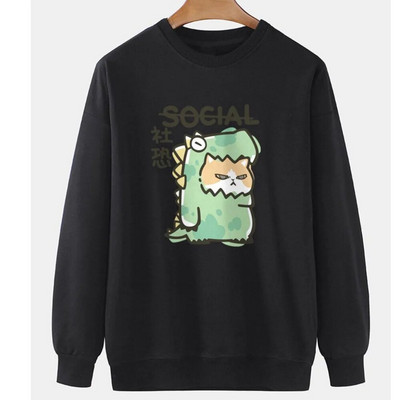 Hanorac pentru bărbați cu imprimeu de pisici cu animale Harajuku, drăguț, largi, cu mâneci lungi, bluze, modă, simple, hanorace, supradimensionate, bărbați, femei, unisex