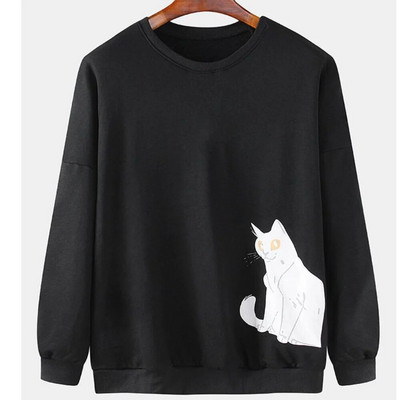 Hanorac pentru bărbați cu imprimeu de pisici cu animale Harajuku, drăguț, largi, cu mâneci lungi, bluze, modă, simple, hanorace, supradimensionate, bărbați, femei, unisex
