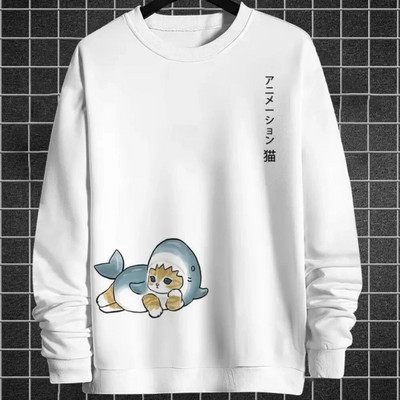 Hanorac pentru bărbați cu imprimeu de pisici cu animale Harajuku, drăguț, largi, cu mâneci lungi, bluze, modă, simple, hanorace, supradimensionate, bărbați, femei, unisex
