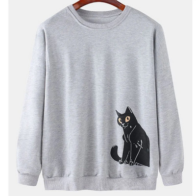 Hanorac pentru bărbați cu imprimeu de pisici cu animale Harajuku, drăguț, largi, cu mâneci lungi, bluze, modă, simple, hanorace, supradimensionate, bărbați, femei, unisex