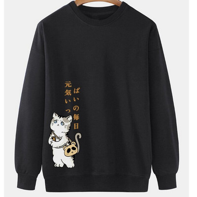 Hanorac pentru bărbați cu imprimeu de pisici cu animale Harajuku, drăguț, largi, cu mâneci lungi, bluze, modă, simple, hanorace, supradimensionate, bărbați, femei, unisex