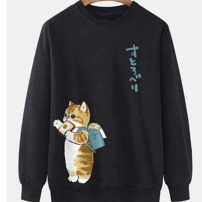 Hanorac pentru bărbați cu imprimeu de pisici cu animale Harajuku, drăguț, largi, cu mâneci lungi, bluze, modă, simple, hanorace, supradimensionate, bărbați, femei, unisex