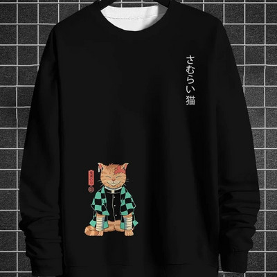 Hanorac pentru bărbați cu imprimeu de pisici cu animale Harajuku, drăguț, largi, cu mâneci lungi, bluze, modă, simple, hanorace, supradimensionate, bărbați, femei, unisex