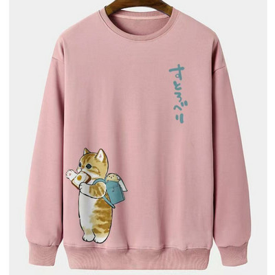 Hanorac pentru bărbați cu imprimeu de pisici cu animale Harajuku, drăguț, largi, cu mâneci lungi, bluze, modă, simple, hanorace, supradimensionate, bărbați, femei, unisex
