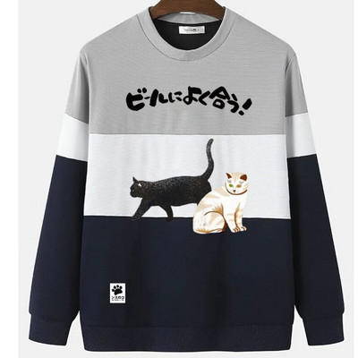 Hanorac pentru bărbați cu imprimeu de pisici cu animale Harajuku, drăguț, largi, cu mâneci lungi, bluze, modă, simple, hanorace, supradimensionate, bărbați, femei, unisex