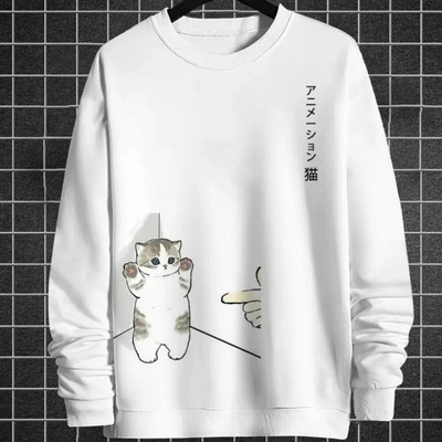 Hanorac pentru bărbați cu imprimeu de pisici cu animale Harajuku, drăguț, largi, cu mâneci lungi, bluze, modă, simple, hanorace, supradimensionate, bărbați, femei, unisex