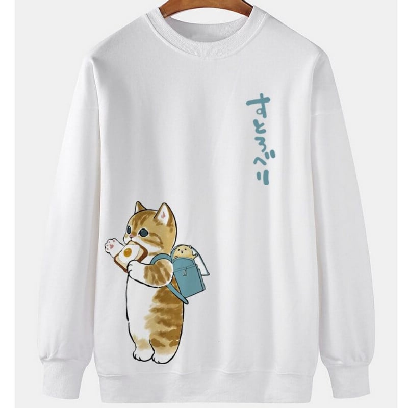 Animal Cat Print Vyriški megztiniai Harajuku Mieli laisvi ilgomis rankovėmis palaidinės mados, paprasti gobtuvai, dideli vyriški moteriški unisex drabužiai