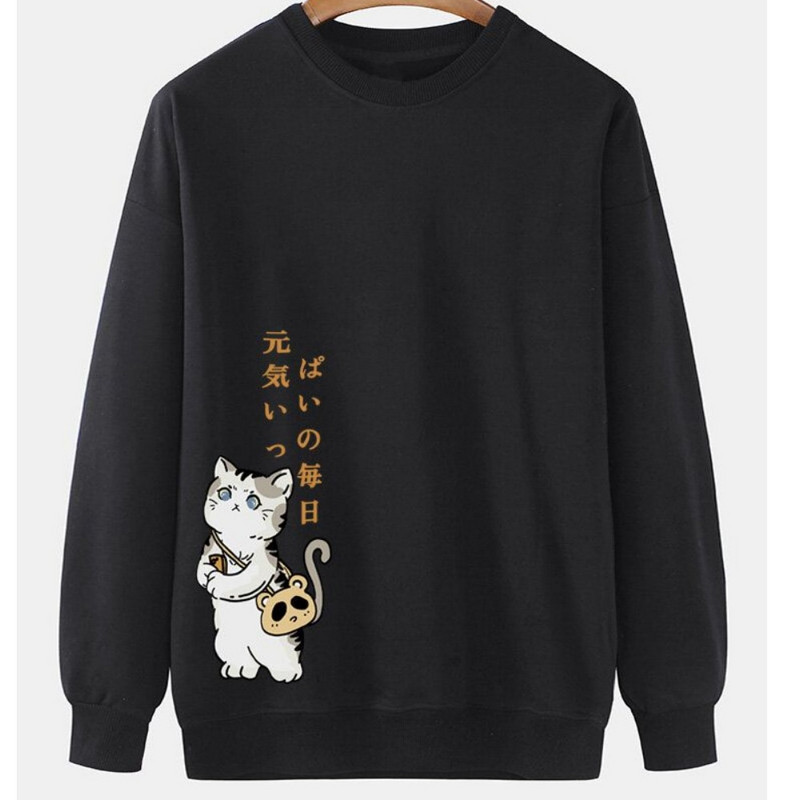 Animal Cat Print Vyriški megztiniai Harajuku Mieli laisvi ilgomis rankovėmis palaidinės mados, paprasti gobtuvai, dideli vyriški moteriški unisex drabužiai