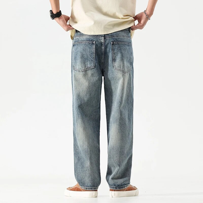 Laia säärega teksad Meeste kottis püksid Oversize teksad lahtised Helesinised tänavarõivad Meeste riided Denimpüksid Meeste vabaaja püksid