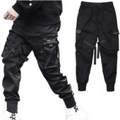 Pantaloni hip hop pentru băiat, pantaloni harem cu talie elastică pentru bărbați, îmbrăcăminte de stradă, panglici punk, pantaloni cu design pentru bărbați, buzunare pentru pantaloni negri, pantaloni de jogging
