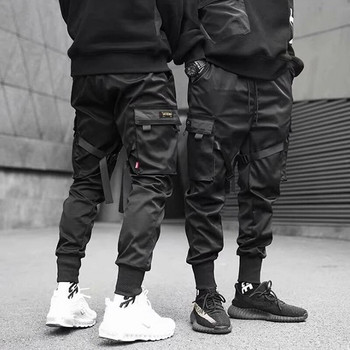 Хип-хоп момчешки спортни панталони с еластична талия Харем панталон Мъжки панталони с пънк панделки с дизайн на панталони Мъжки черни панталони с джобове Джогери