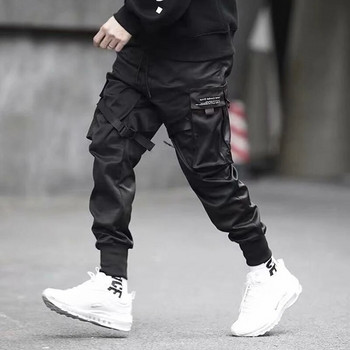 Hip Hop Boy Track Παντελόνι Ελαστική μέση Χάρεμ Παντελόνι Ανδρικά Streetwear Πανκ Κορδέλες Σχέδιο Παντελόνι Αντρικό Μαύρο Παντελόνι Τσέπες Joggers