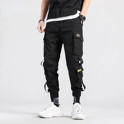 Pantaloni hip hop pentru băiat, pantaloni harem cu talie elastică pentru bărbați, îmbrăcăminte de stradă, panglici punk, pantaloni cu design pentru bărbați, buzunare pentru pantaloni negri, pantaloni de jogging