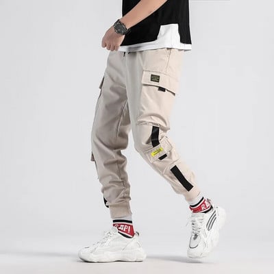 Pantaloni hip hop pentru băiat, pantaloni harem cu talie elastică pentru bărbați, îmbrăcăminte de stradă, panglici punk, pantaloni cu design pentru bărbați, buzunare pentru pantaloni negri, pantaloni de jogging