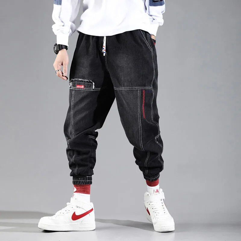 Pánske džínsy s elastickým pásom Harun Joggers, nové, streetwear, hip hopové, s kapucňou z roku 2023, na jeseň a na jar.