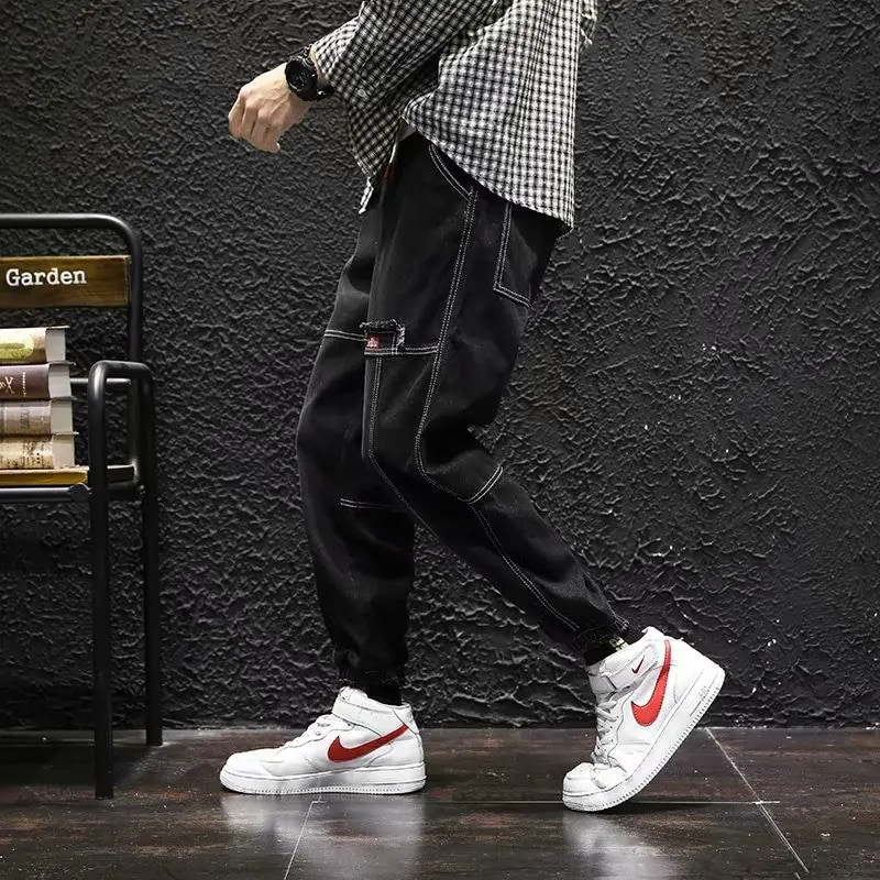 Pánske džínsy s elastickým pásom Harun Joggers, nové, streetwear, hip hopové, s kapucňou z roku 2023, na jeseň a na jar.