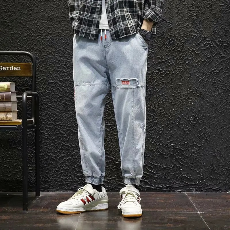 Pánske džínsy s elastickým pásom Harun Joggers, nové, streetwear, hip hopové, s kapucňou z roku 2023, na jeseň a na jar.