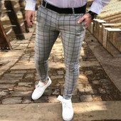 Pantaloni pentru bărbați, versiunea coreeană, slim, în carouri, pantaloni casual, adolescenți de stradă, bărbați, patru anotimpuri, pantaloni formali de înaltă calitate pentru bărbați