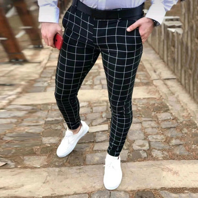 Pantaloni pentru bărbați, versiunea coreeană, slim, în carouri, pantaloni casual, adolescenți de stradă, bărbați, patru anotimpuri, pantaloni formali de înaltă calitate pentru bărbați