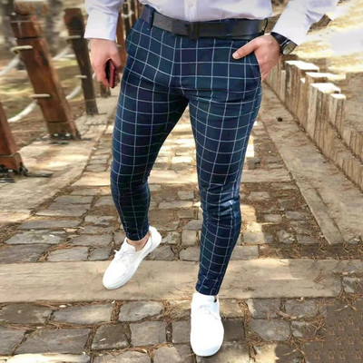 Pantaloni pentru bărbați, versiunea coreeană, slim, în carouri, pantaloni casual, adolescenți de stradă, bărbați, patru anotimpuri, pantaloni formali de înaltă calitate pentru bărbați