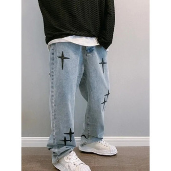 2024 Нови дънки с бродерия Мъжки панталони с широки крачоли Карго панталони Streetwear Baggy Men Свободни прави мъжки дрехи Y2K Дънки Хип-хоп панталони