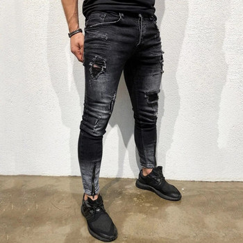 Ανδρικό Skinny Stretch τζιν παντελόνι Distressed Ripped Freyed Slim Fit Jeans Slim Ανδρικό μολύβι παντελόνι