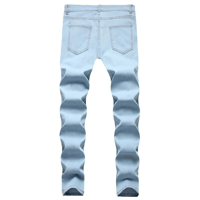 Ανδρικά High street Stylish Skinny Pencil Jeans Ανδρικά μονόχρωμα Slim Holes Παντελόνι τζιν απλό στυλ