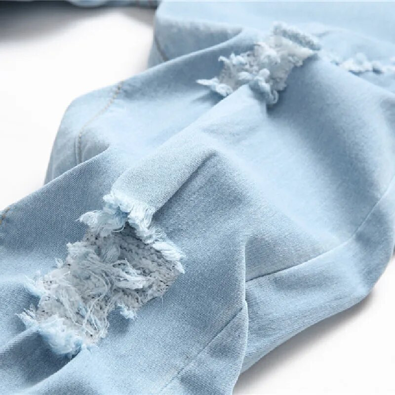 Ανδρικά High street Stylish Skinny Pencil Jeans Ανδρικά μονόχρωμα Slim Holes Παντελόνι τζιν απλό στυλ