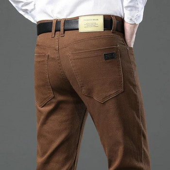 3 цвята Есенно ново мъжко облекло Слим дънки Модни кафяви бизнес ежедневни еластични дънкови панталони Мъжки маркови панталони