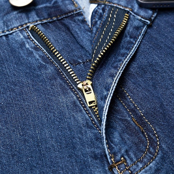 TIGER CASTLE 100% памук Летни мъжки класически сини дънки Прави дълги дънкови панталони Мъжки качествени леки дънки на средна възраст
