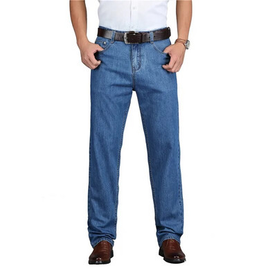 TIGER CASTLE 100% bumbac vară bărbați blugi albaștri clasici pantaloni drepți lungi denim blugi de vârstă mijlocie, de calitate masculină, ușoare