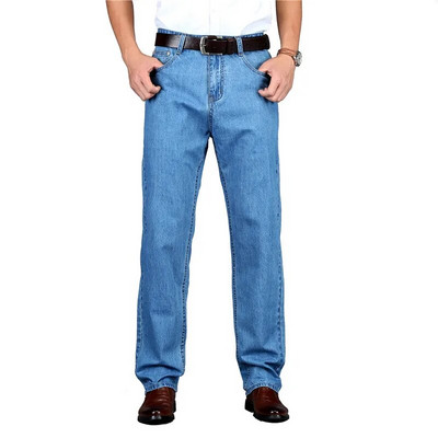 TIGER CASTLE 100% bumbac vară bărbați blugi albaștri clasici pantaloni drepți lungi denim blugi de vârstă mijlocie, de calitate masculină, ușoare