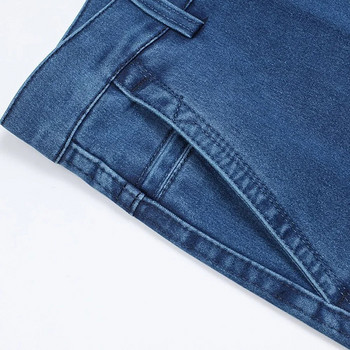 Плюс размер 30-42 Мъжки качествени дънки от деним плат Homme Еластичен прав плътен панталон с висока талия Мъжки класически панталон за свободното време