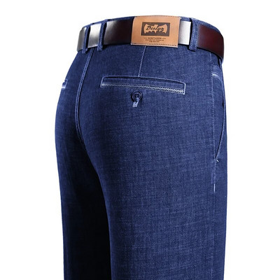 Pantaloni de costum de blugi cu talie înaltă pentru bărbați de afaceri, la modă la modă, elastici, largi, drepți, subțiri, pantaloni de marcă de vârstă mijlocie