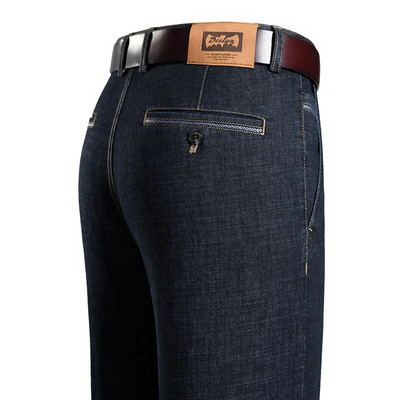 Pantaloni de costum de blugi cu talie înaltă pentru bărbați de afaceri, la modă la modă, elastici, largi, drepți, subțiri, pantaloni de marcă de vârstă mijlocie