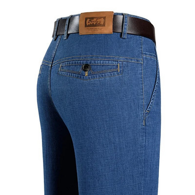 Pantaloni de costum de blugi cu talie înaltă pentru bărbați de afaceri, la modă la modă, elastici, largi, drepți, subțiri, pantaloni de marcă de vârstă mijlocie